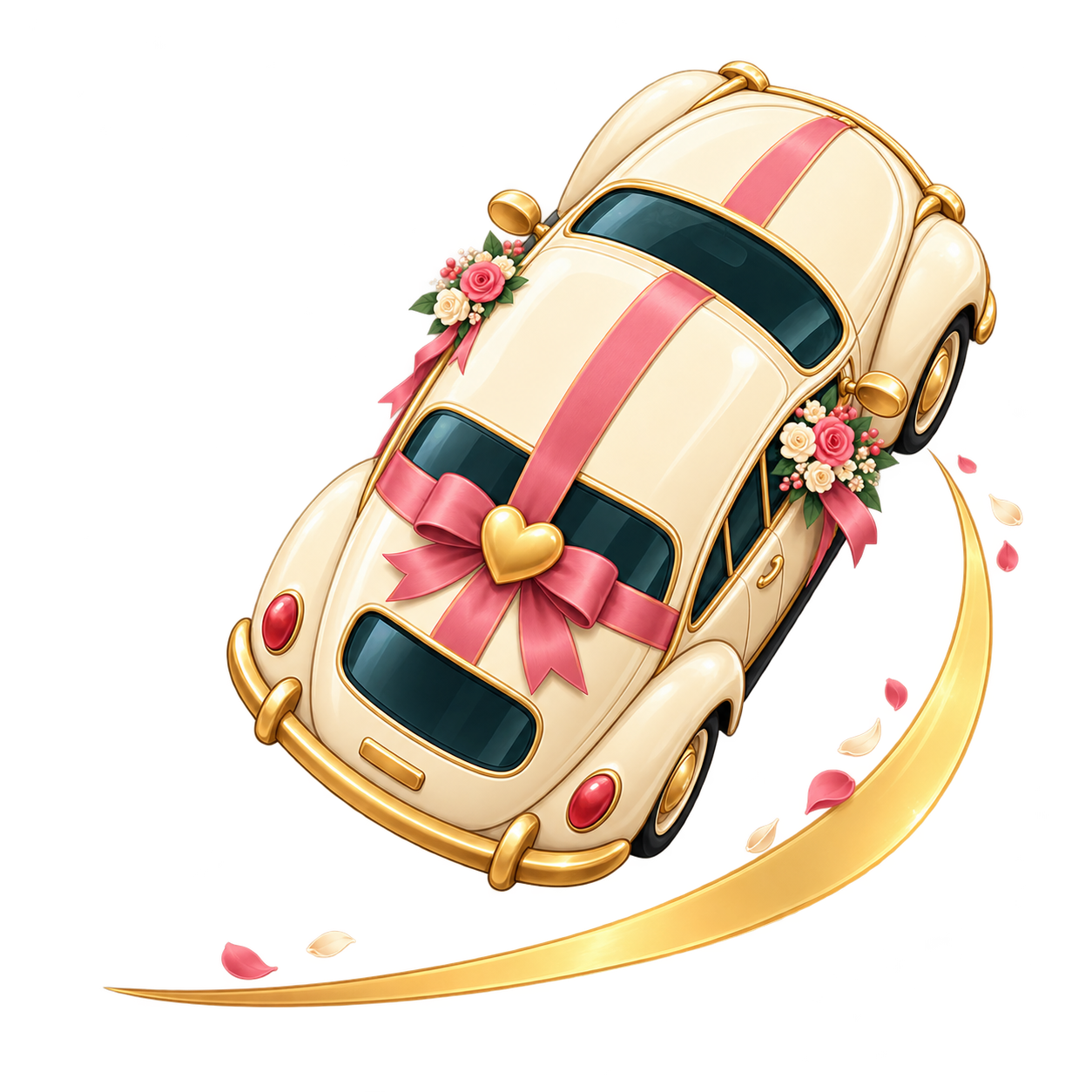 Floral wedding car seen from above